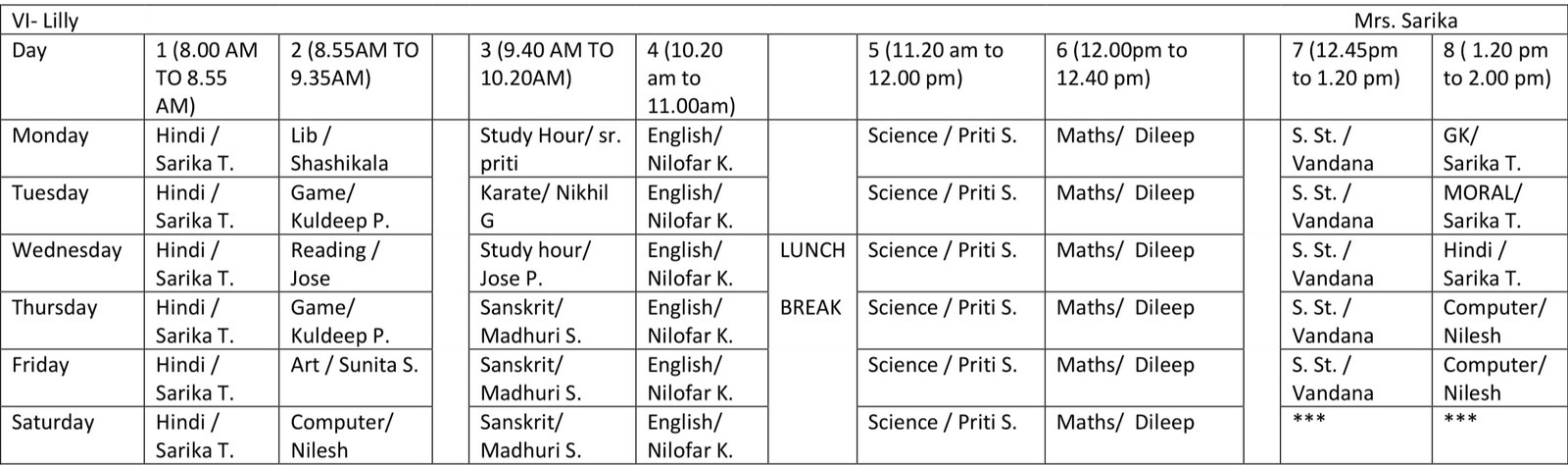 Time Table 2024-25